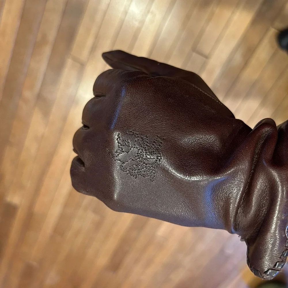 Philip Treacy London Leather Tassel Gloves Brown Silk Lined Embroidered Size 7